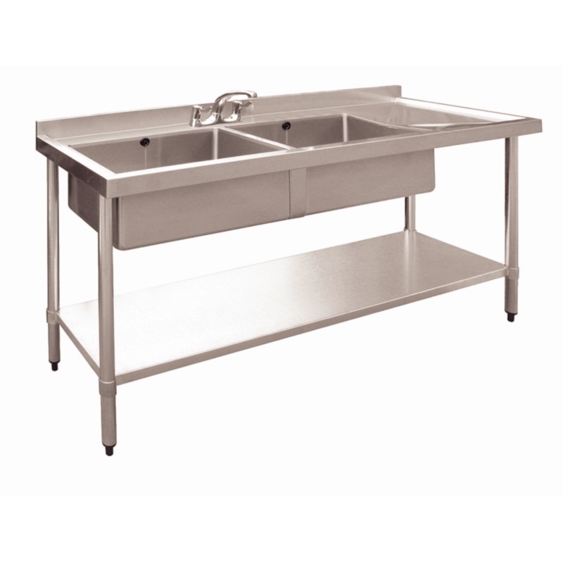 Plonge inox 1 bac L1200XP600XH850MM égouttoir droite avec étagère